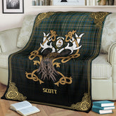 Scott Green Ancient Tartan Crest Premium Blanket - Celtic Stag style